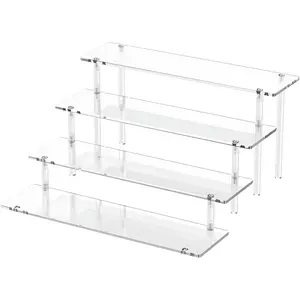 4-Tier Acrylic Display Riser Stand Clear Display Shelf Organizer for Perfume, Cupcakes, Desserts, Collectibles, Figures & Decorations, Multi-Level Countertop Display Rack for Home, Parties & Retail Displays