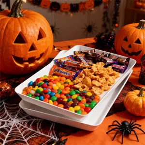 Plastic Serving Tray for Party, 3 Pcs White Serving Platter, Large Food Tray for Snack, Fruit, Barbaque, Cookies
