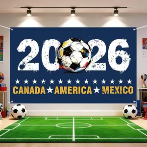2D Flat Banner 1pc, Wall Decor Banner, 2026 Football Background Flag, Soccer Decorations For Party, Supporter Poster, Hanging Decorative Sign, No Power Required, Zs
