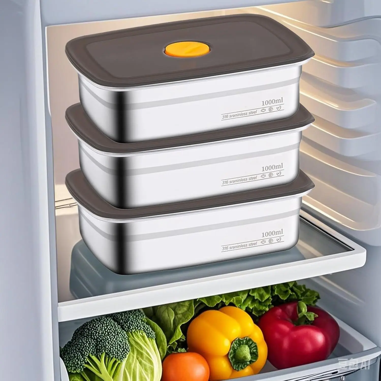 3 Pack 34oz Reusable Stainless Steel Food Storage Containers - Leakproof, BPA-Free, Stackable, Dishwasher-Safe, Airtight Lids for Meal Prep Ideas, Packing Lunch for Kids/Husbands