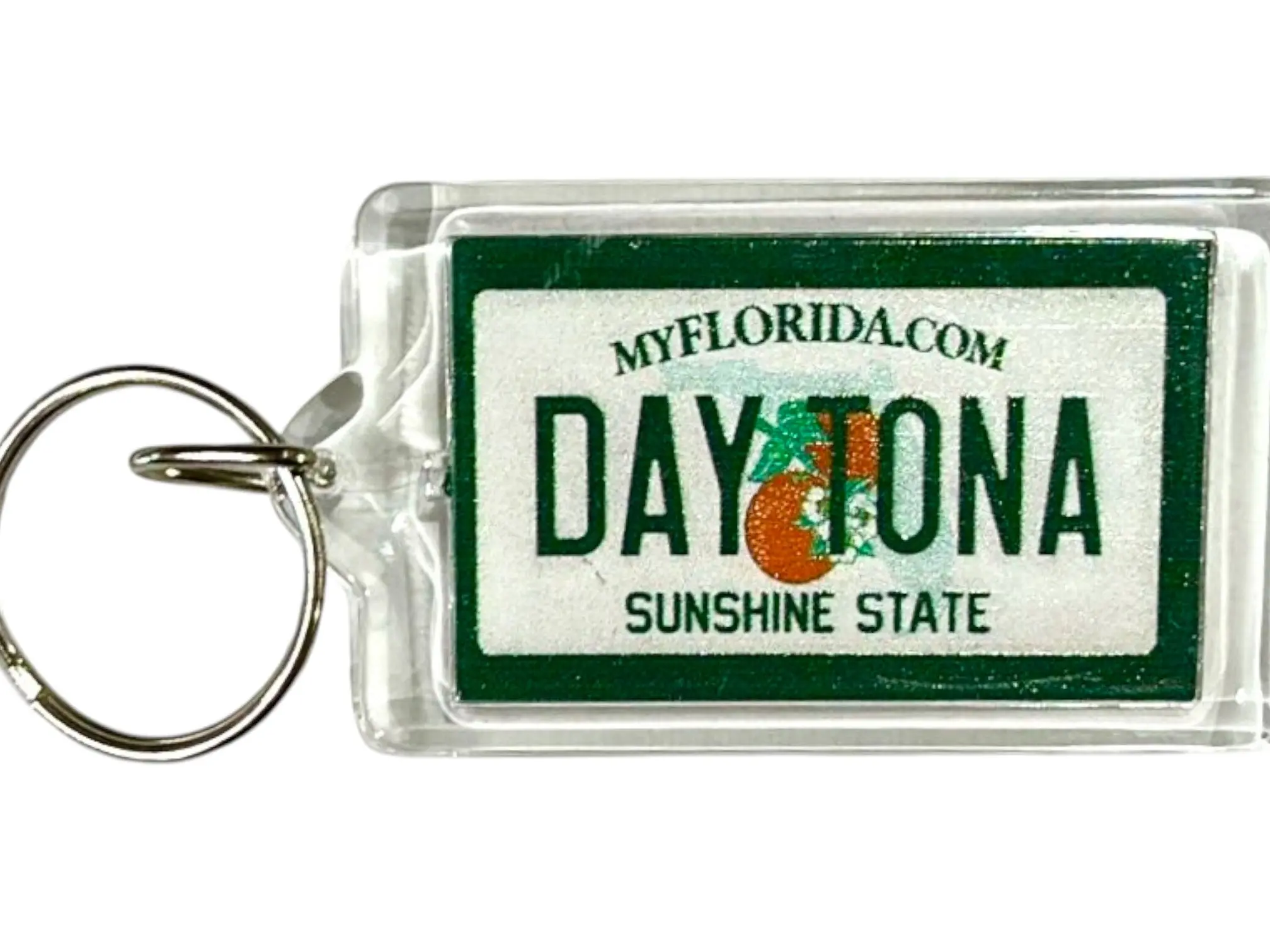 Daytona Florida License Plate Acrylic Rectangular Souvenir Keychain 2.5" X 1.5"