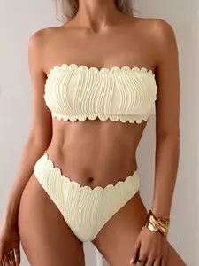 New Cross-Border Solid Color Halter Bikini Set, Fashionable Backless Sexy Two-Piece Swimsuit Bikini Swimwear for Women