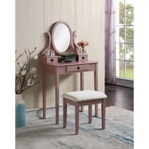 (High end and high-quality)Wood Moniya Makeup Vanity Table and Stool Set, Rose Gold,bedside furniture for bedrooms vanity  without  let vanity  with  chair