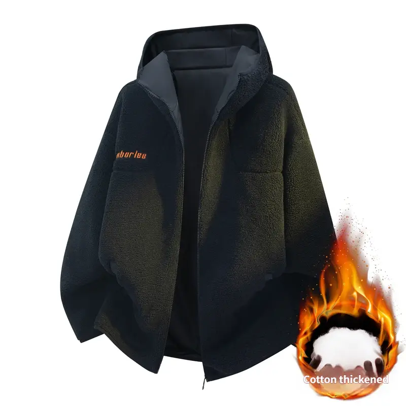 Unisex reversible fleece jacket - hooded zip-up pullover, casual and warm winter coat for couples.