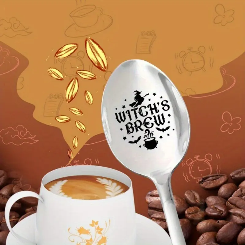 Halloween Witch Coffee Design Spoon, Perfect Gift for Coffee Lovers, Ideal for Halloween Thanksgiving Christmas, 1/2pc Set
