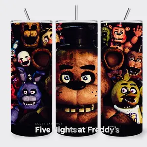 Fives Nights At Freddy 20 oz Tumbler - BPA Free, stainless steel, Leak proof, durable, with clear lid