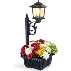 Outdoor flower pots 2 in 1 outdoor planter solar lamp post lights outdoor wall mount or freestanding waterproof solar post decorative lamp for lawn patio frontback doorflowers not included