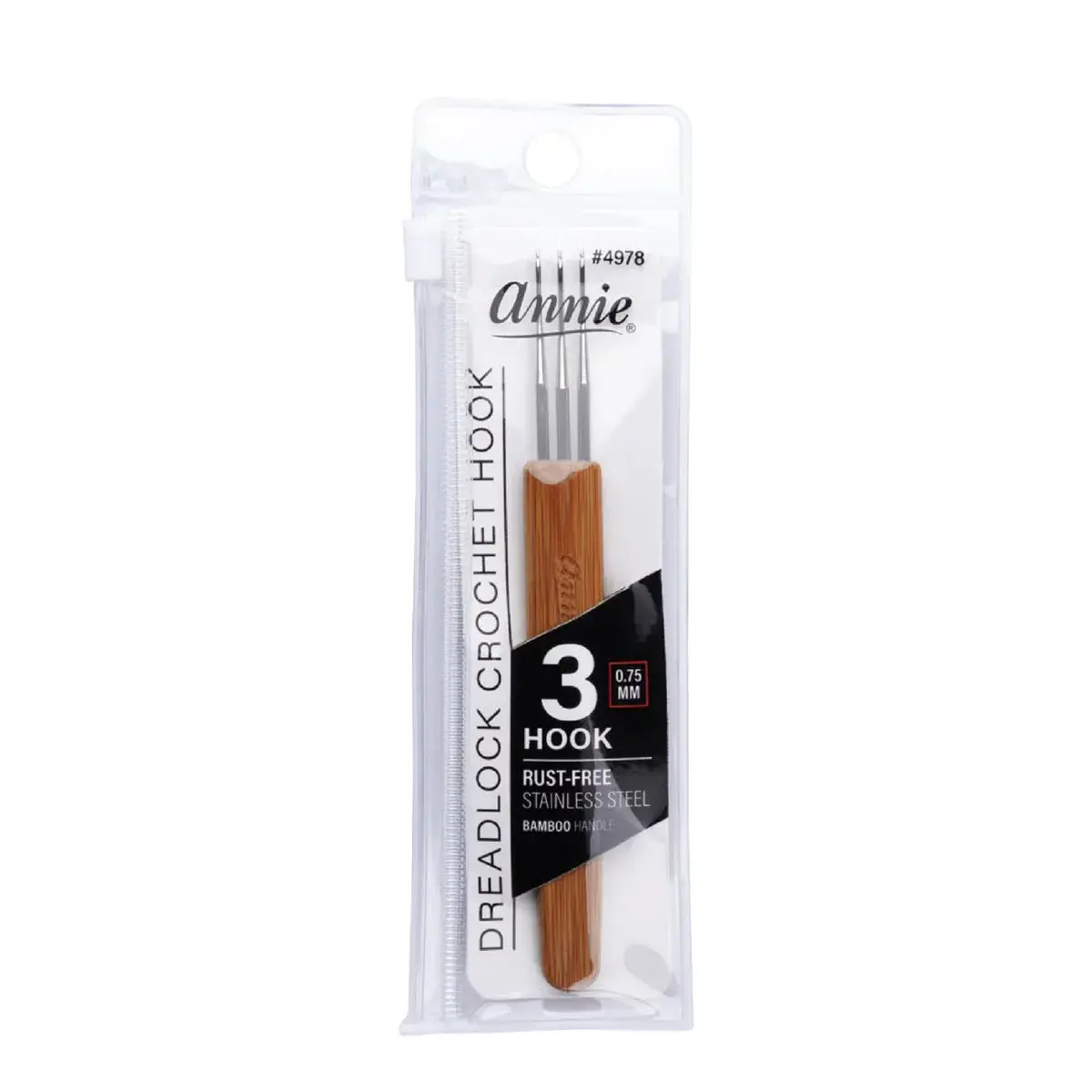Triple Hook Dreadlock Crochet Needle, 0.75mm Rust-Free Stainless Steel Tool with Bamboo Handle for an Effortless Hair Styling and Maintenance Routine, 0.75 Mm, Natural Grip, Hair Braiding, Knotting, Comfortable Bamboo Handle, Dreadlock Crochet Needles, Ev