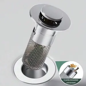 Pop-Up Bathroom Sink Stopper, 304 Stainless Steel Hair Catching Basket, Brass Handle Drain Cover, Anti-Clog Plug for Sink Tub Shower Floor Drain