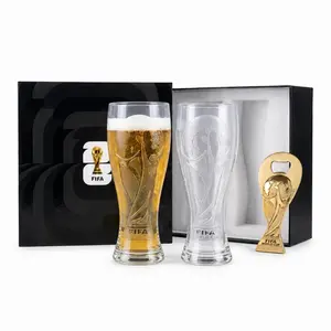 【FIFA WORLD CUP 2026 】Official Gift Box: Drop-resistant beer mug + trophy bottle opener (includes black packaging box) Drinkware Set