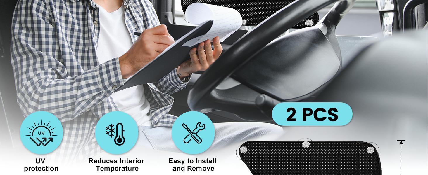 2pcSemi Truck Side Window Sun Shade for Freightliner Volvo VNL International Trucks RV | Semi Truck Accessories, Sunshade UV Protection, Keep Interior Cool
