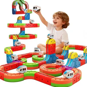 48 piece 3D infinite trajectory magnetic train track set - flexible children's track track electric train assembly building block magnetic rail car puzzle toy for 3, 4, 5, 6, 7, 8-year-old boys and girls, Christmas gifts, Magnetic Building Blocks