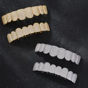 Hip Hop Braces Gold Teeth Halloween Street Rap Full Diamond 8-Tooth Zircon Gold Plated Braces