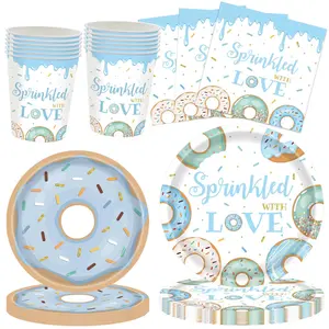 80pcs Sprinkled with Love Donut Party Supplies Set, Includes Dinner Plates, Napkins, Cups, Perfect for 20 Guests, Ideal Donut Party Decorations