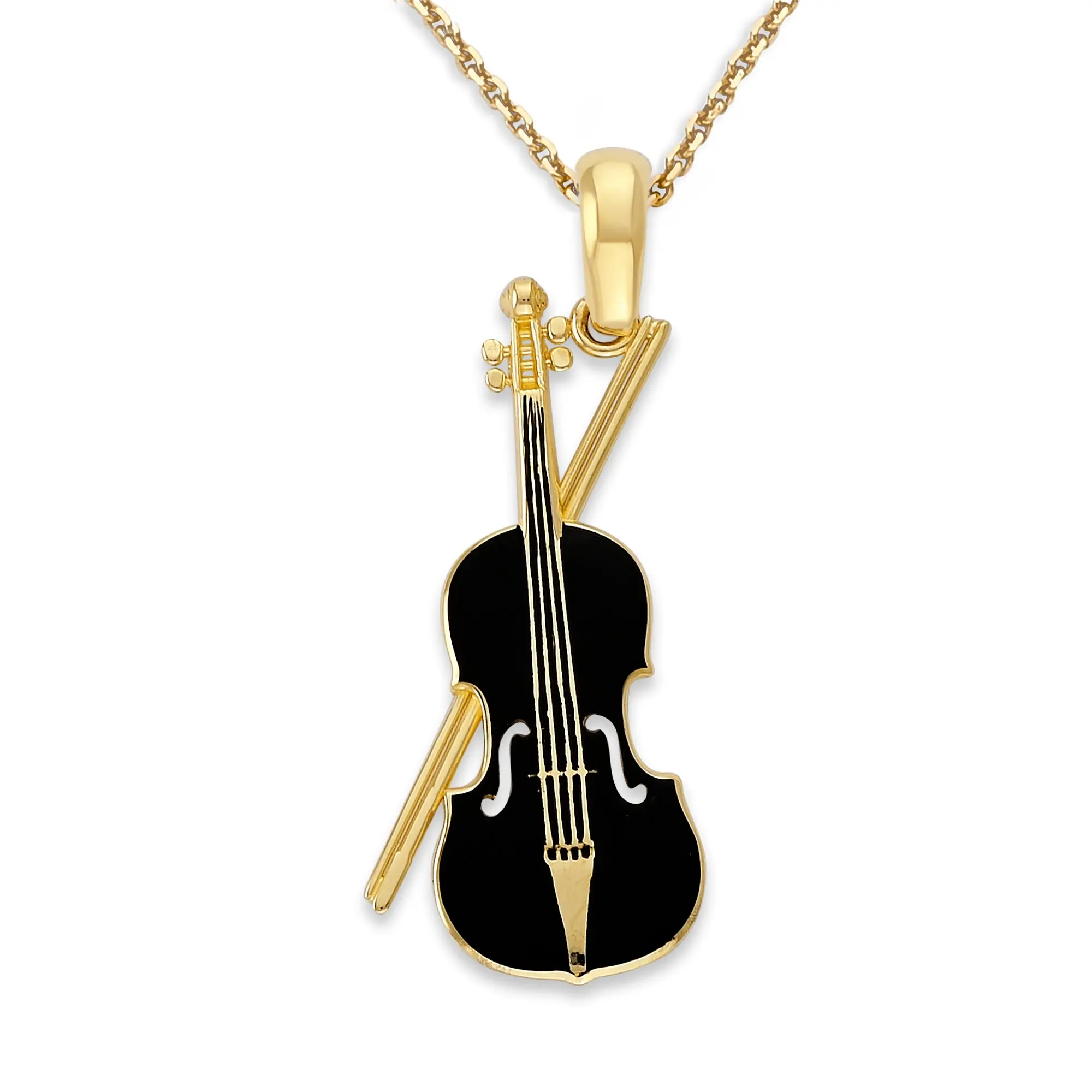 Violin Pendant Necklace in Solid Gold
