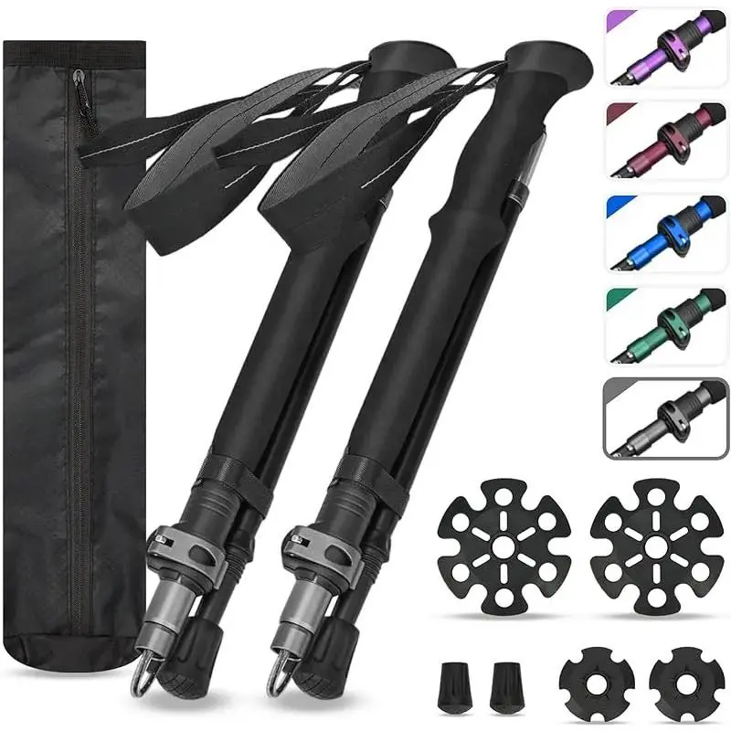 Foldable Alpenstock for Hiking-Lightweight Folding Cane for Men and Women with Extra Long Foam Handle and Metal Flip Lock
