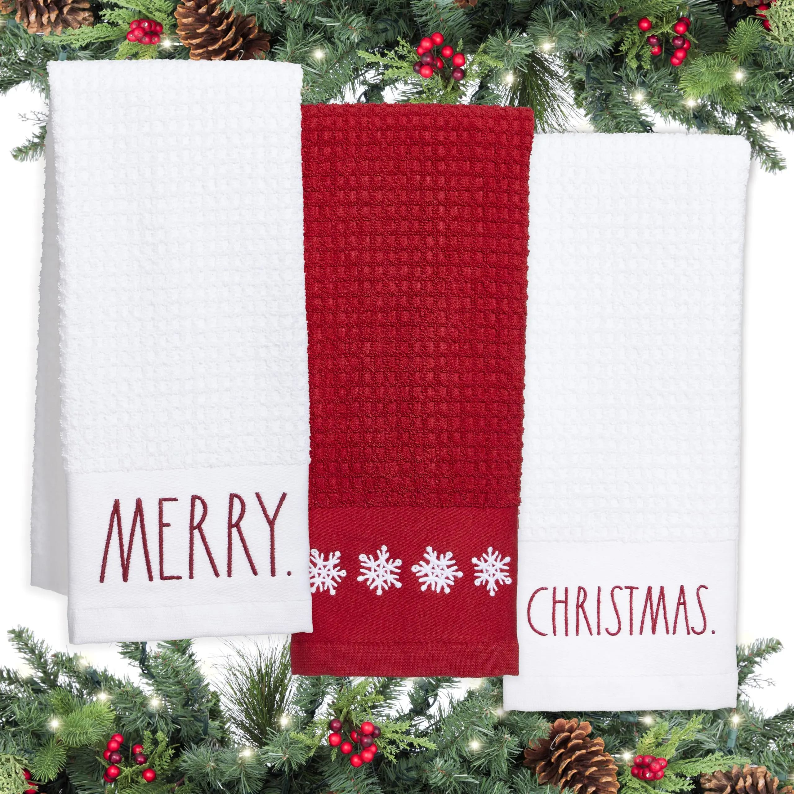 Rae Dunn Set of Hand Towels for Kitchen and Bathroom, 100% Cotton, Embroidered Dish Towels, Decorative Hand Towels