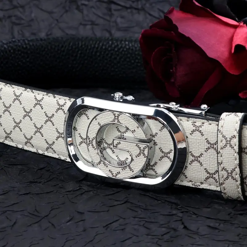 Men's Fashion Business G Letter Design Belt, Casual Dress Belt with Buckle, Casual Waistband for Jeans Trousers, Leather Adjustable Belts, Trendy & Exquisite Letter Buckle Belt, Ideal Birthday Gift