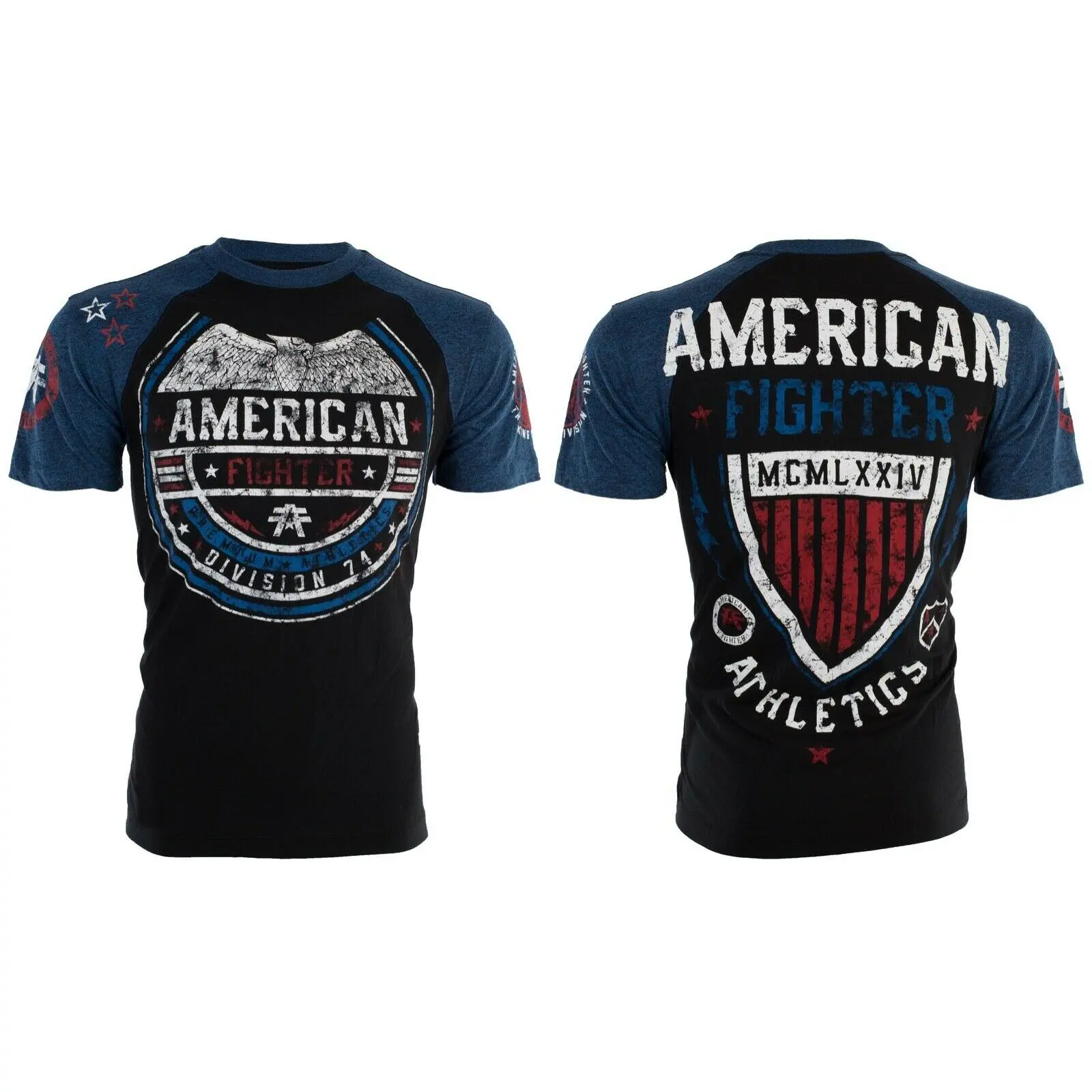 American Fighter Men's Athletic Cotton Short-Sleeve T-Shirt - Sherman Style, Black Eagle Graphic Print, Round Neck, Pull-On Closure, Sporty Chic Casual Streetwear, Cold-Wash, Year-Round Wear