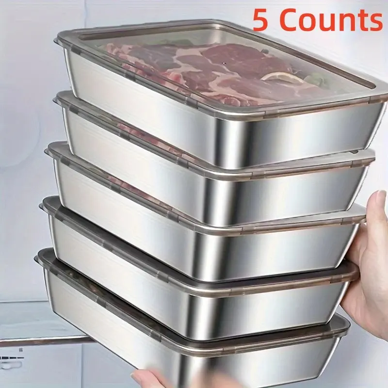 5 pcs Leak-proof Stainless Steel Food Storage Containers | BPA-free, Reusable, Stackable, Durable, Leakproof | Easy to Clean, Perfect for Restaurants, Kitchen, Refrigerators, Frozen Food Preparation