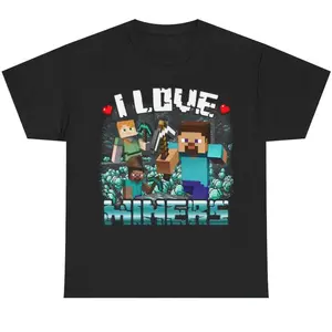 I Love Miners Unisex Tshirt | (100% Cotton) Gamer Gift, Gag Gift for Him, Menswear Womenswear  Fabric T-Shirt Top, Original,  Casual  Oversized Print