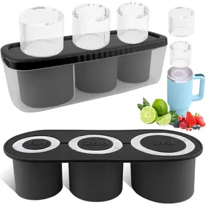 Ice cube tray for tumbler cup oz 3pcs silicone ice cube molds with lid and bin for chilling cocktails whiskey drinks juice coffee easy fill release ice maker black