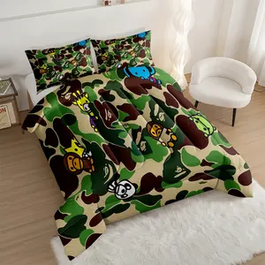 Camouflage Comforter Set with Cute Cartoon Animals, Digital Printed Bedding Set, Warm Cozy Quilted Quilt, Perfect for Kids' Bedroom, Fun and Whimsical Design Ideal for a Playful Atmosphere!, with 1 or 2 Pillowcase No Pillow Core