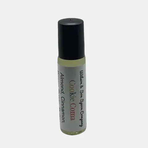 Wilson & Son Spoon Company Cookie Coma Almond Cherry Vanilla Blend Roll-On Body Oil - Unisex Smoothing Fragrance, Almond-Infused Long Lasting Fragrance for Bath & Body Care, Massage, Vanilla Body Oils