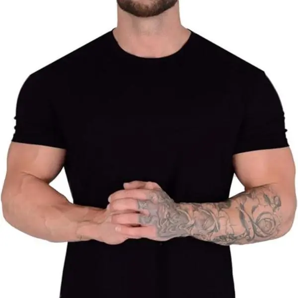 Essential Drop-Cut T-Shirt Cuts Tshirt Men, Long Tshirts for Men Muscle T-Shirt Gym Tee Short Sleeve