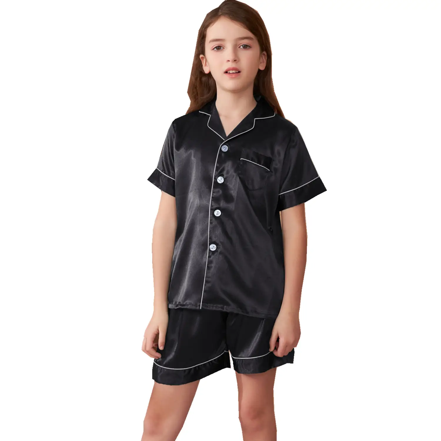 Girls Pajamas, Satin Silky Pjs Set Kids 2Pcs Button-Down Nightwear Sleepwear Gift For Kids