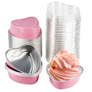 50 Pack Heart Shaped Cake Pans, Aluminum Foil Mini Disposable Heart Shape Cake Tin Set, 3.4oz/100ml Baking Cake Mold Cupcake Pans for Wedding Party Birthdays