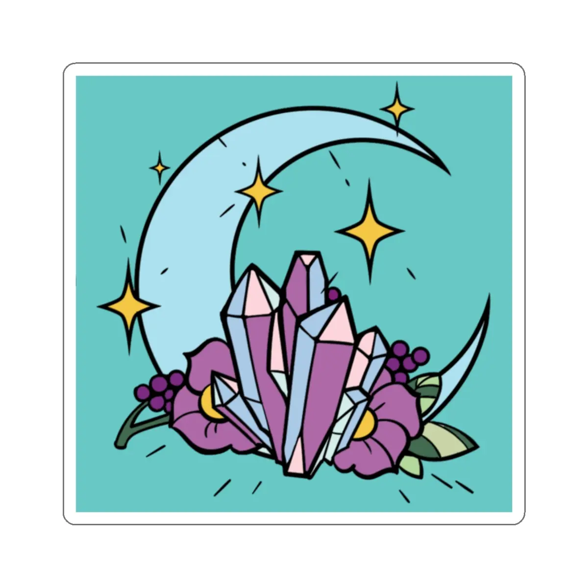 Moon and Crystals Kiss-Cut Stickers, Celestial Stickers, Lunar Decals, Moon Phases Stickers, Crystal Sticker Set, Planner Stickers