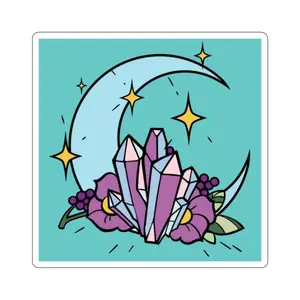 Moon and Crystals Kiss-Cut Stickers, Celestial Stickers, Lunar Decals, Moon Phases Stickers, Crystal Sticker Set, Planner Stickers