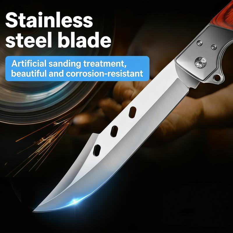 Long Blade Folding Knife - Sharp EDC Tactical Knife for Hunting Hiking Camping Survival | Rosewood Handle, Father's Day Gift for Men