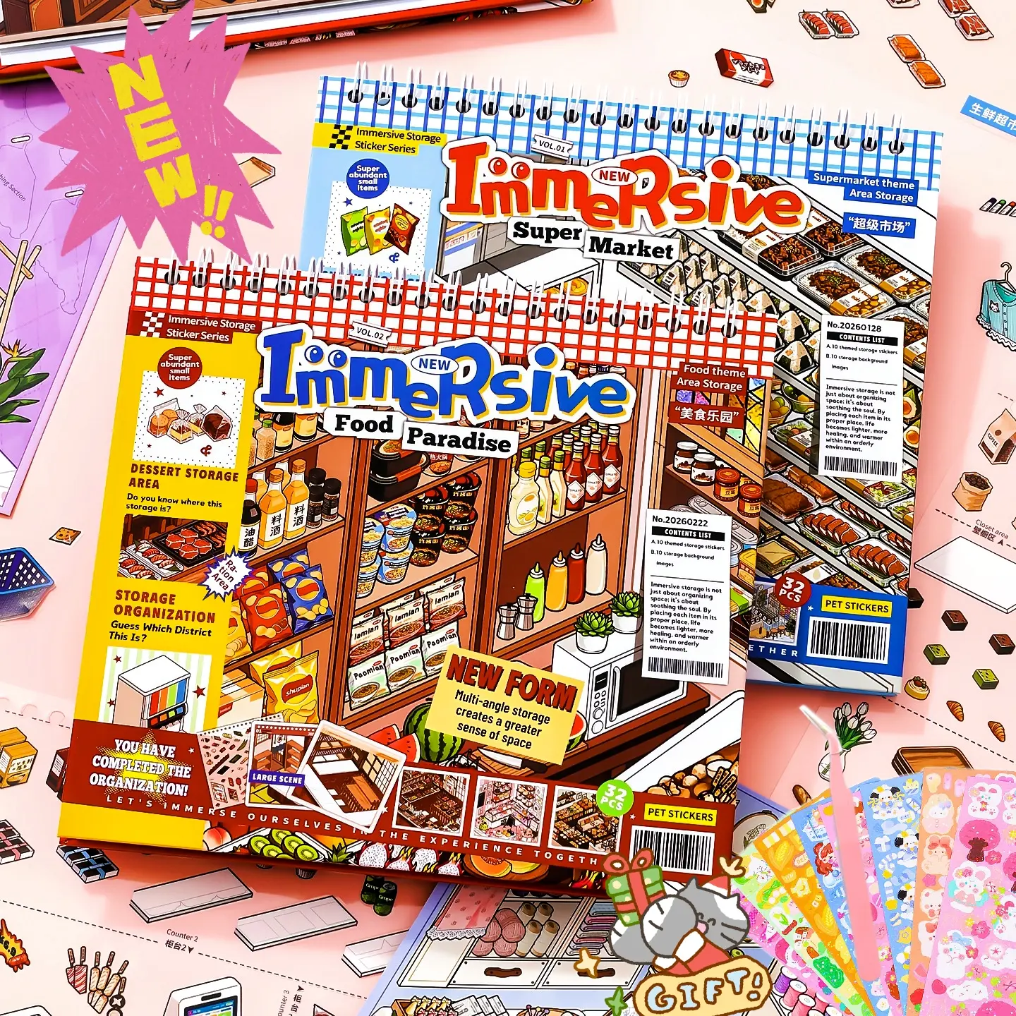 [New-Guideline Version with Bilingual Text!] Grocery Shelf Stocking Sticker Scene Books - 10 Must-Try Simulation Management Stickers, Puzzle Stickers, Maximalist Stickers, 3D Sticker Scene, Bookish Stickers, DIY Cartoon Stickers, Japanese Style Stickers