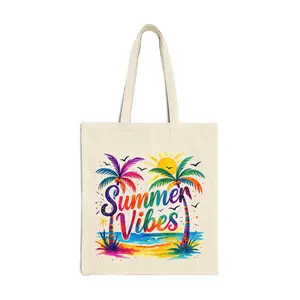 Summer Vibes Tote Bag, Colorful Beach Canvas Tote, Tropical Palm Tree Bag, Vibrant Summer Gift, Aesthetic Ocean Tote, Reusable Shopping Bag