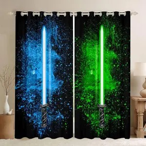 Lightsaber Curtains Inch for Kids Boys Teens Blue Green 2 Panels Window Curtains Bedroom Home Decor Tie Dye Rod Pocket Thermal Insulated Window Treatment Drapes Room Decoration