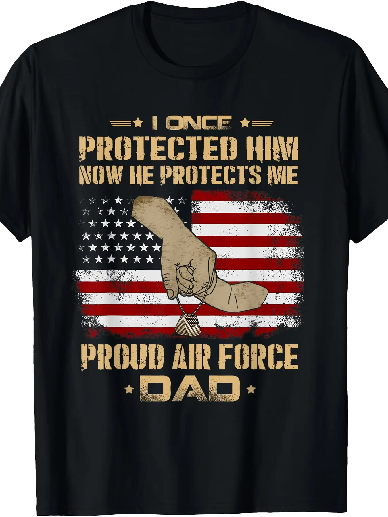 Now He Protects Me USAF Dad T-Shirt Proud Air Forc unisex soft cotton short sleeve t shirt, vintage graphic casual tee for men women teens, perfect birthday holiday gift for camping travel gym daily street  wear