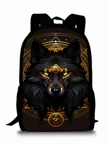 Constellation Wolf Pattern Print Single-Layer Backpack