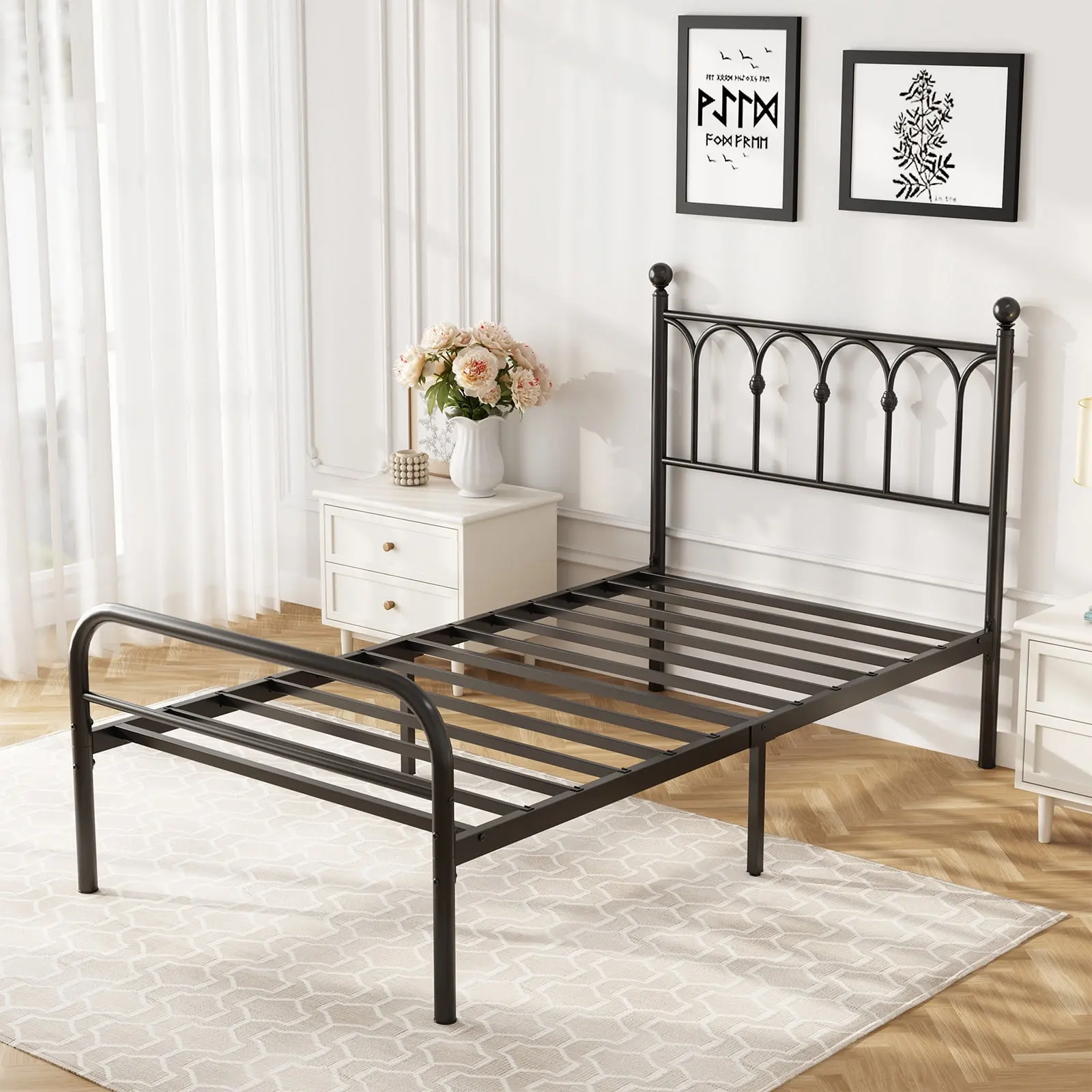 Gianna Twin Metal Platform Bed Frame with Steel Slat Support, Underbed Storage, No Box Spring Needed, Easy Assembly