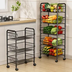 1pc,3/4/5 tier,Kitchen storage car,Storage car with rollers,Large capacity storage rack without punching,Vertical storage rack,Multifunctional metal storage rack,Seasoning rack,Kitchenware rack, snack rack,Suitable for kitchen, bathroom, Cart with wheels