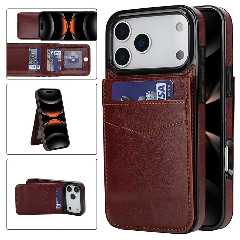 HAY Luxury Leather Case for iPhone 17 Pro Max,16,15,14,13,12,11,XR,XS Max,Pro,Air - Smartphone,Cellphone,Handheld Devices Protection with Card Holder,Kickstand, Casing, Accessories