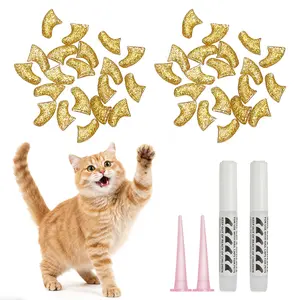 PETAXCELL Cat Nail Caps, Cat Claw Covers with Adhesive Glue and Applicators, Kitten Claw Caps Soft Paws, (40pcs, XS, Crystal Gold), Intended for Pet Tips /  Nail Covers / Control Paws