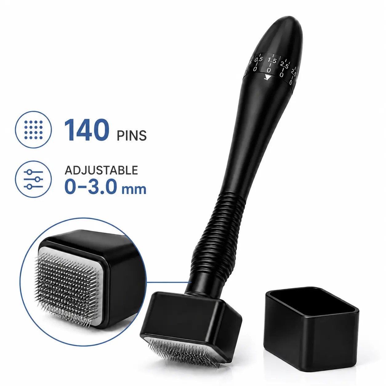 Adjustable Derma Stamp 140 Pins, 0-3.0mm Microneedling Tool for Face & Scalp Care, Precision Vertical Stamping Beauty Tool with Protective Cap, At-Home Skincare Device