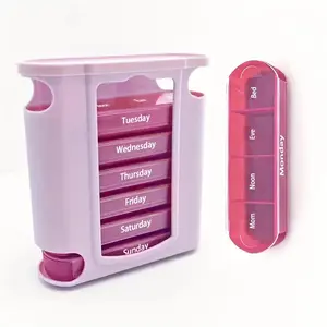 7-day Pill Organizer, 1 Count Portable Detachable Medicine Storage Box with 1 Count Dispenser, Medicine Organizer for Home Office Travel, Healthcare