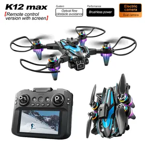 New K12  Drone with Three HD Camera Liquid Crystal Display RC Quadcopter Brushless Motor Aerial Photography Optical Flow Dron