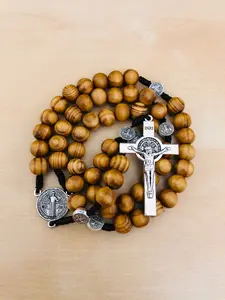 Olive Wood Rosary St. Benedict Medals, Handmade Catholic Rosary From Jerusalem