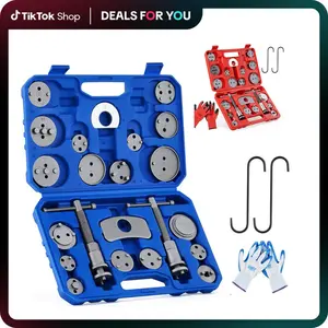 Orion Motor Tech24pcs Heavy Duty Disc Brake Caliper Tool Set Disc Brake Caliper Compressor Wind Back Tool Brake Spreading Tools, Red/Blue/Black Brake Caliper Tool Set,Fits Most American, EU, JP Autos Repair Tool Set, Adjustable Kit
