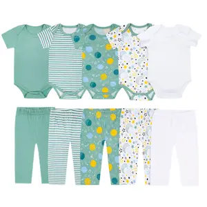JY.COZY FOR BABY Baby Girl Boy Clothes Unisex Onesie Set Emerald Green 10 Pieces Organic Cotton 5 Bodysuits 5 Pants Newborn Pajama Infant Outfits Suits Hypoallergenic Breathable Stretchy OEKO-TEX Certified for All Seasons Playdate Christening Photo Shoot