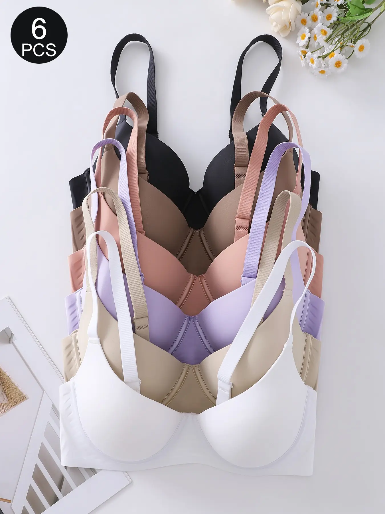1/3/6 Pack Jelly Bra, Push-Up Deep V Steel Ring, Natural Lift, Seamless Lined Design, Daily Wear Bras, Medium Support, Slim-Fitting, Breast Enhancing Bra